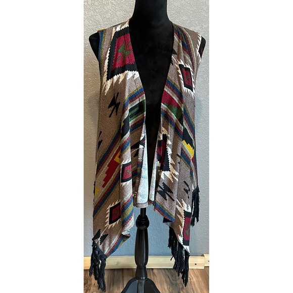 Le Lis Jackets & Blazers - Le Lis Womens Southwestern Geometric Fringe Open Front M Vest Hippie Boho